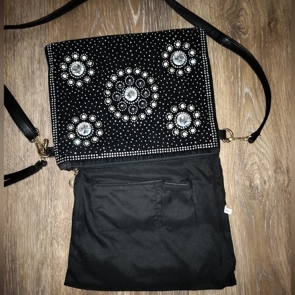 Handmade Black Clutch Purse with Silver Studs New - Picture 3 of 9